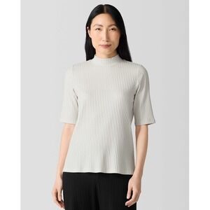 Eileen Fisher NWOT Textured Stretch Rib Mock Neck Top 1X Off White Everydaycore
